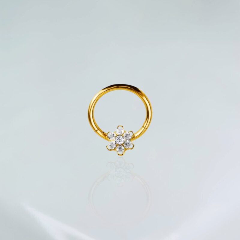 Piercing Titânio Segmento Flor Pvd Gold