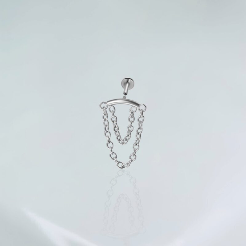 Piercing Titânio Labret Com Corrente Dupla