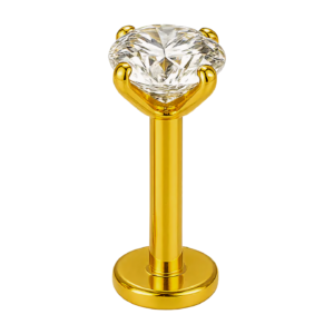 piercing titânio labret zirconia com garra pvd gold