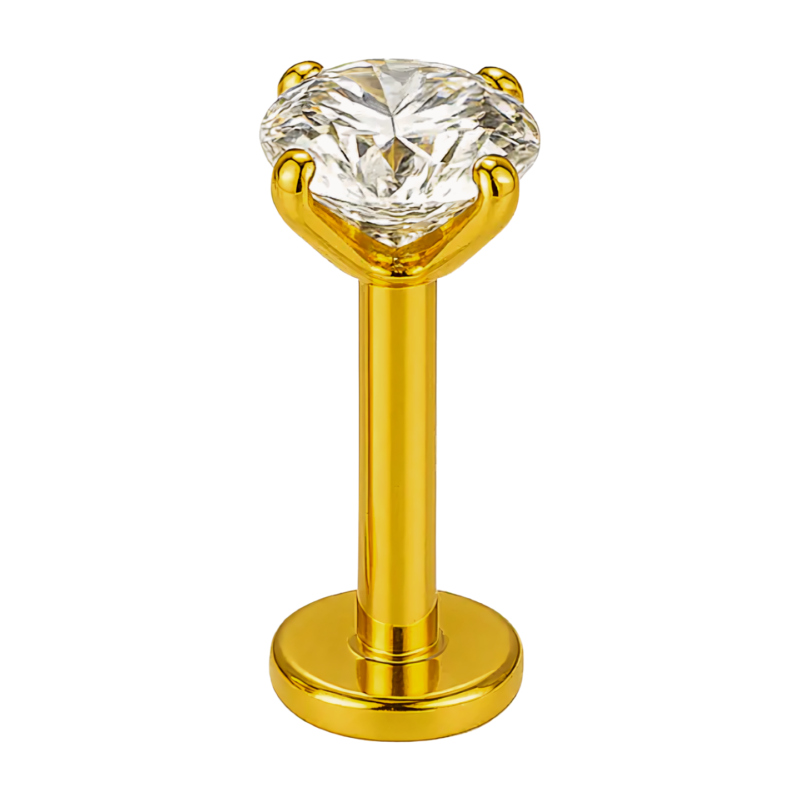 piercing titânio labret zirconia com garra pvd gold