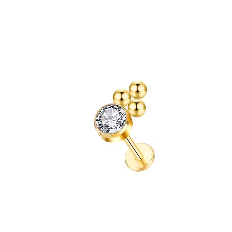 piercing titânio labret zirconias ii pvd gold
