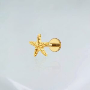 Piercing labret estrela do mar titânio PVD gold