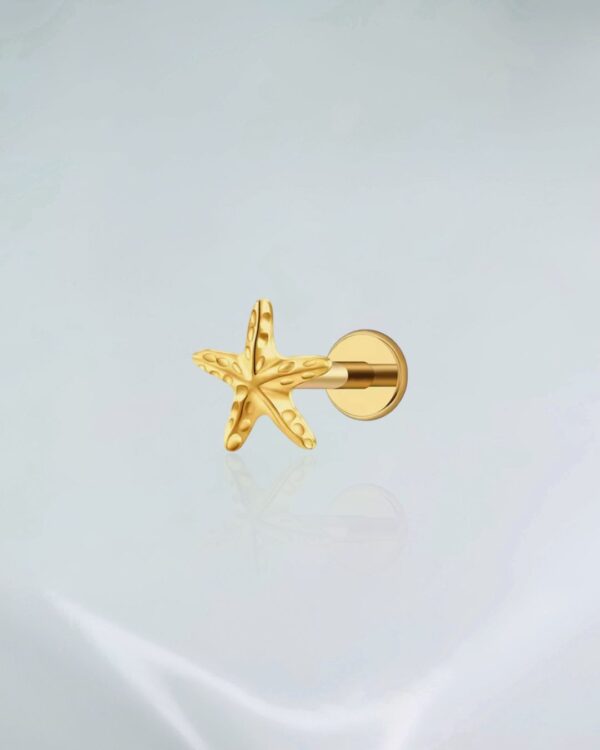 Piercing labret estrela do mar titânio PVD gold