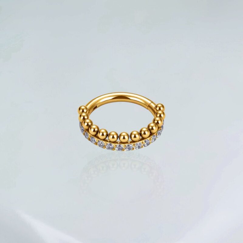 Piercing Titânio Segmento Cravejado Com Esferas Pvd Gold