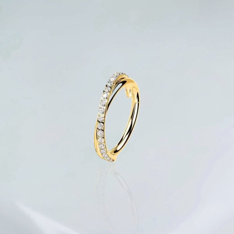 Piercing Titânio Segmento Cruzado Com Zirconias Pvd Gold