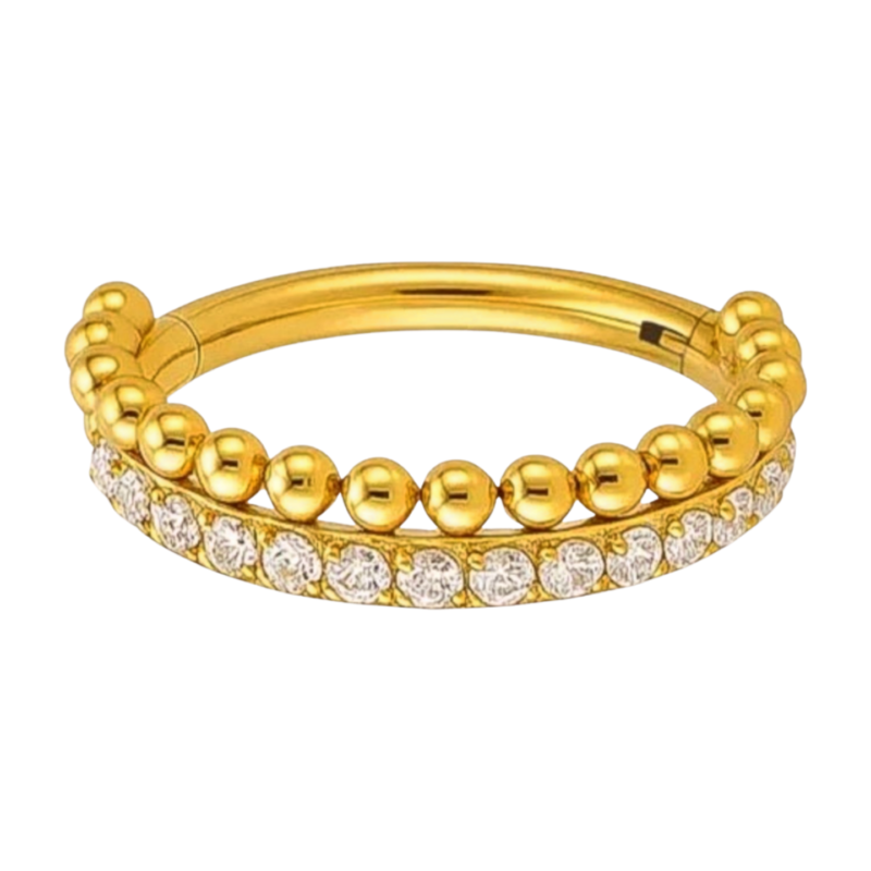 piercing titânio segmento cravejado com esferas pvd gold