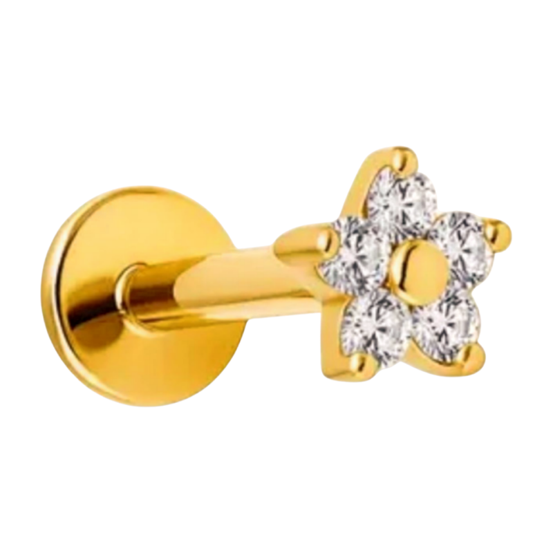 piercing titânio labret micro flor pvd gold