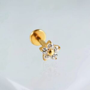 Piercing labret micro flor titânio PVD gold