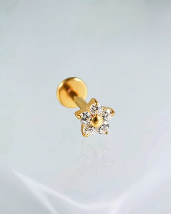 Piercing labret micro flor titânio PVD gold