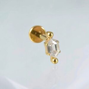 Piercing labret zirconia com esferas titânio PVD gold