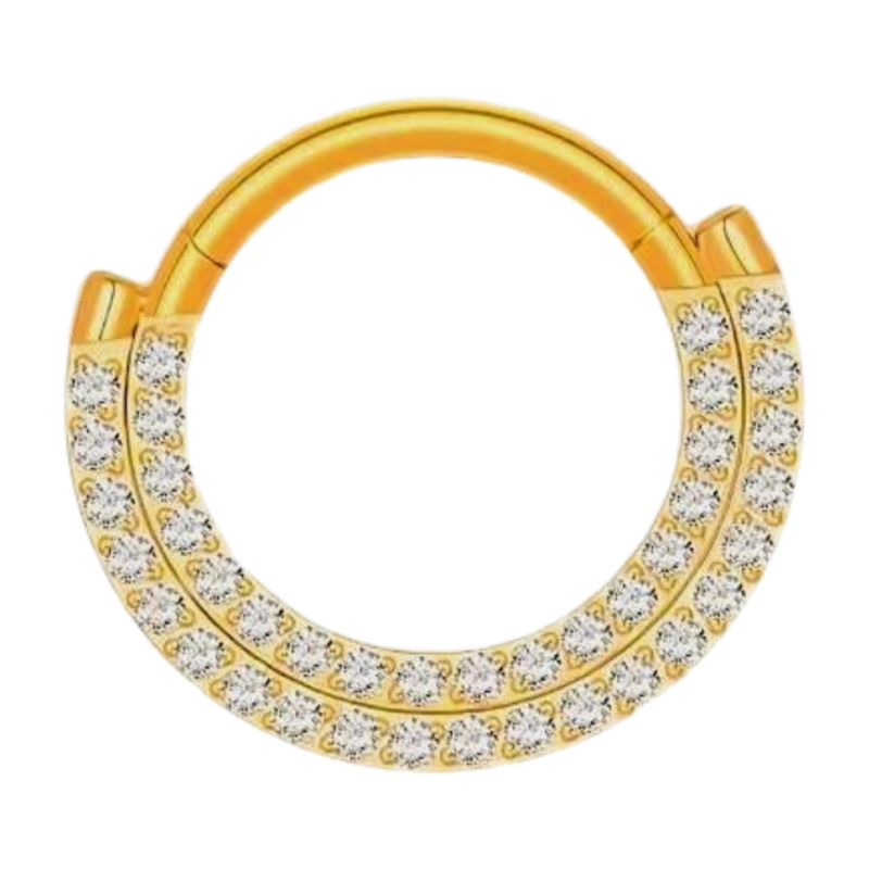 piercing titânio segmento cravejado duplo pvd gold