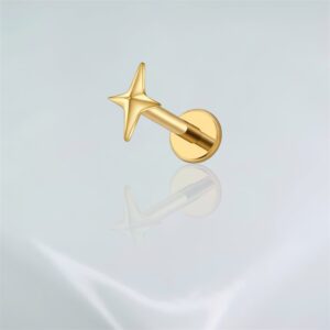 Piercing labret estrela titânio PVD gold