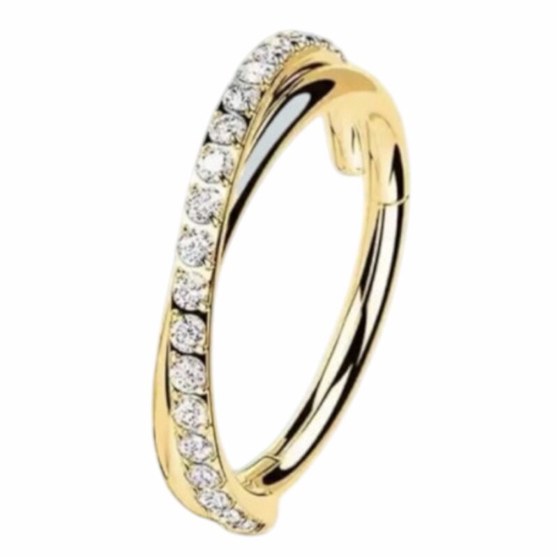 piercing titânio segmento cruzado com zirconias pvd gold