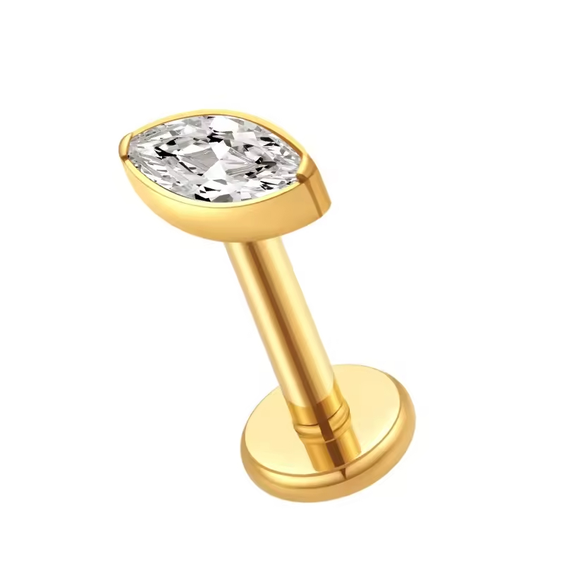 piercing titânio labret navete pvd gold