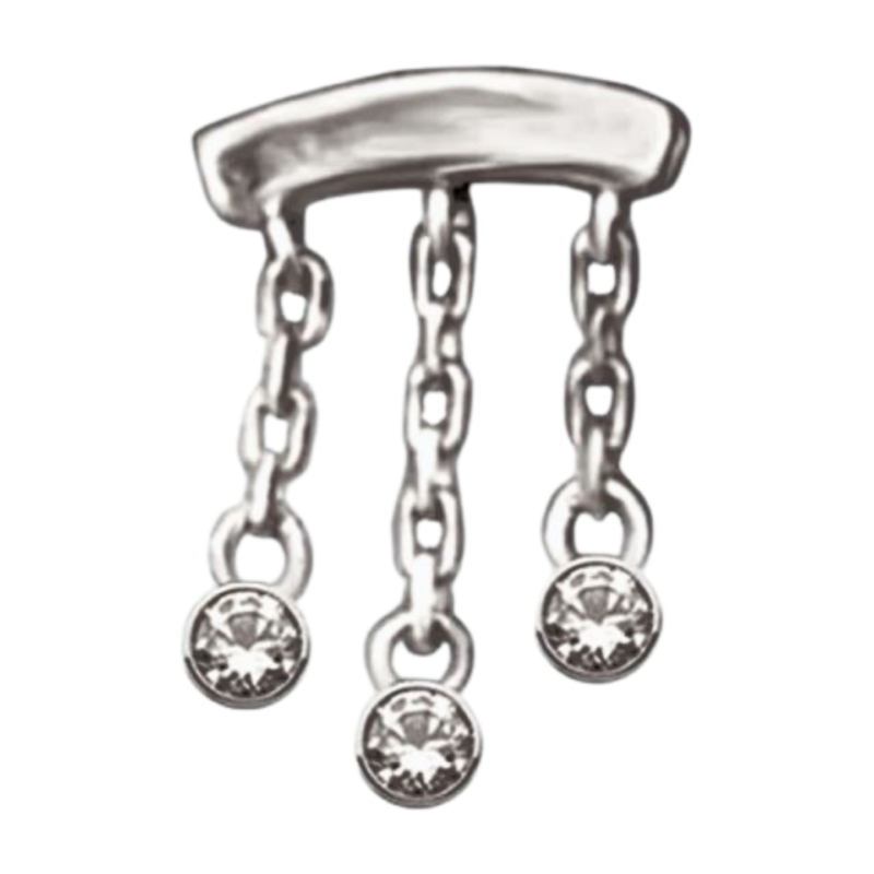 piercing titânio labret 3 correntes com zirconias