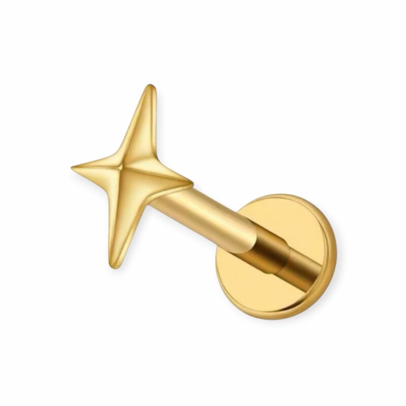 piercing titânio labret estrela pvd gold