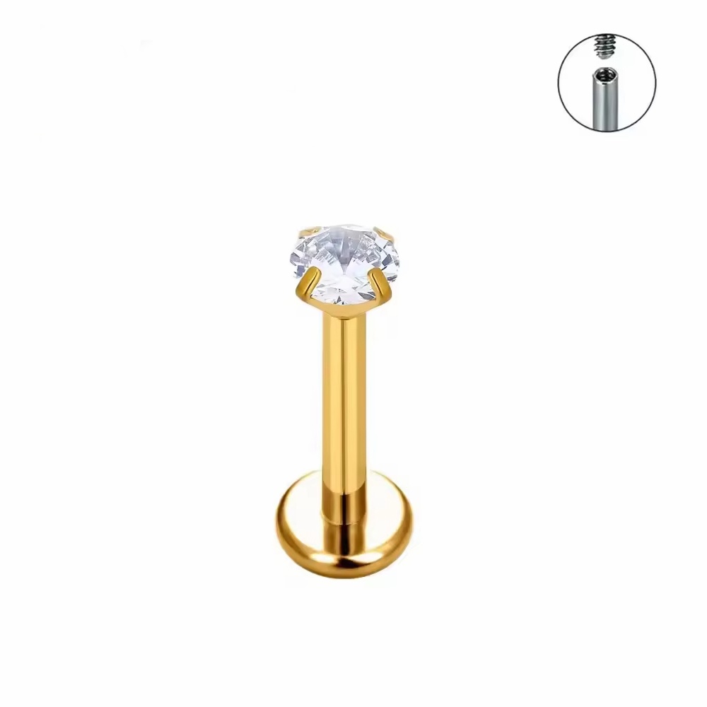 Piercing Titânio Labret Zirconia Com Garra Pvd Gold - Image 2