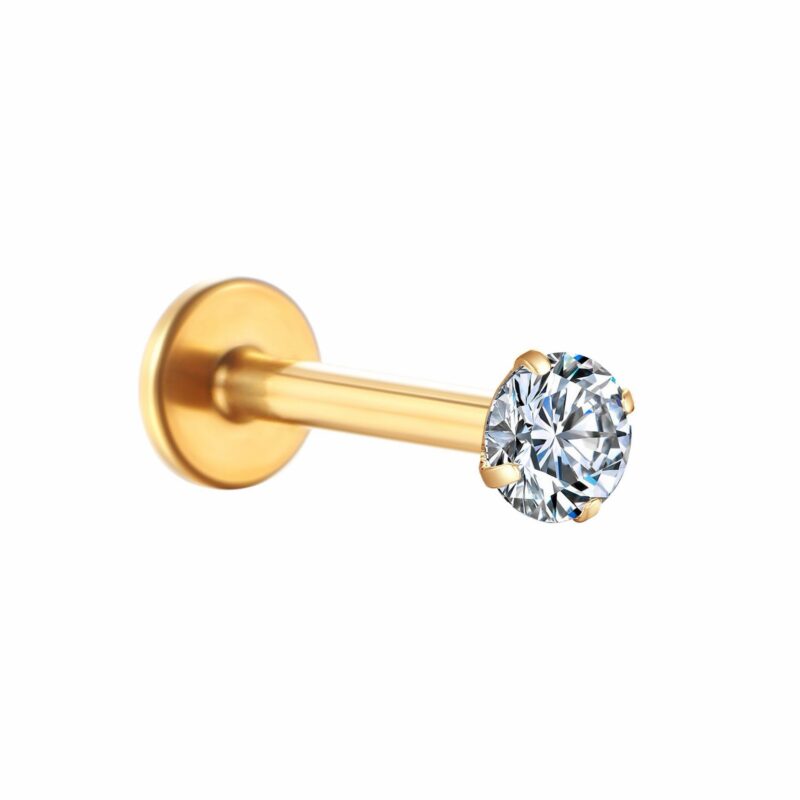 Piercing Titânio Labret Zirconia Com Garra Pvd Gold