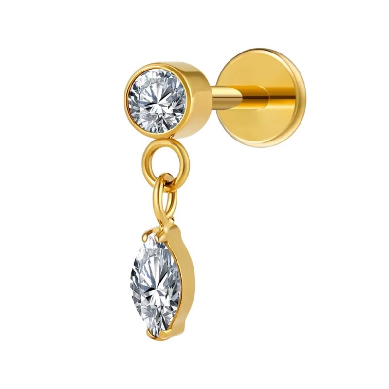 Piercing Titânio Labret Pingente Pvd Gold